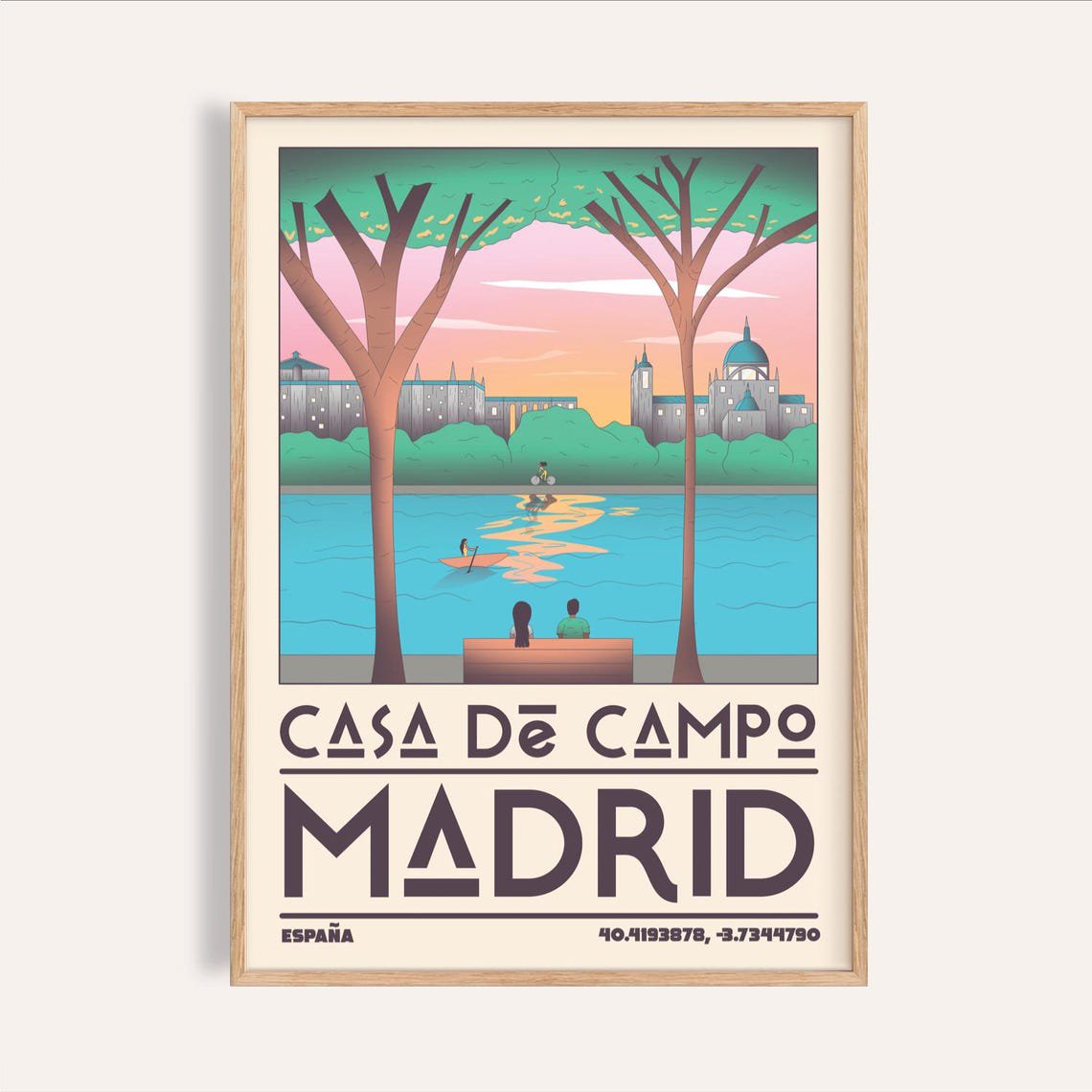 Madrid Travel Poster, Vintage Lakeside City Art