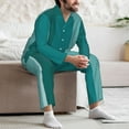 thumbnail image 7 of Naloa Teal Color Men’s Pajamas Set - Long Sleeve Button Down Sleep Shirt and Pajama Bottoms Sleepwear Set-Medium, 7 of 7