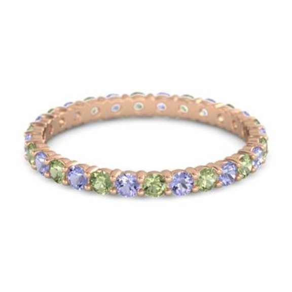 Round Eternity Band Peridot Tanzanite 925 Sterling Silver Rose Plated Ring