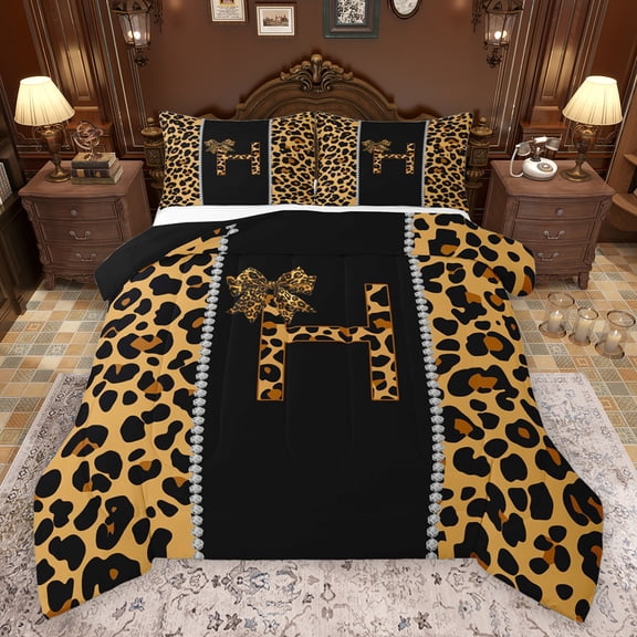Feelyou Fashion Polkadots Bow Bedding Comforter Set, Fashion Initial H Letter Twin Comforter Sets, 2pcs