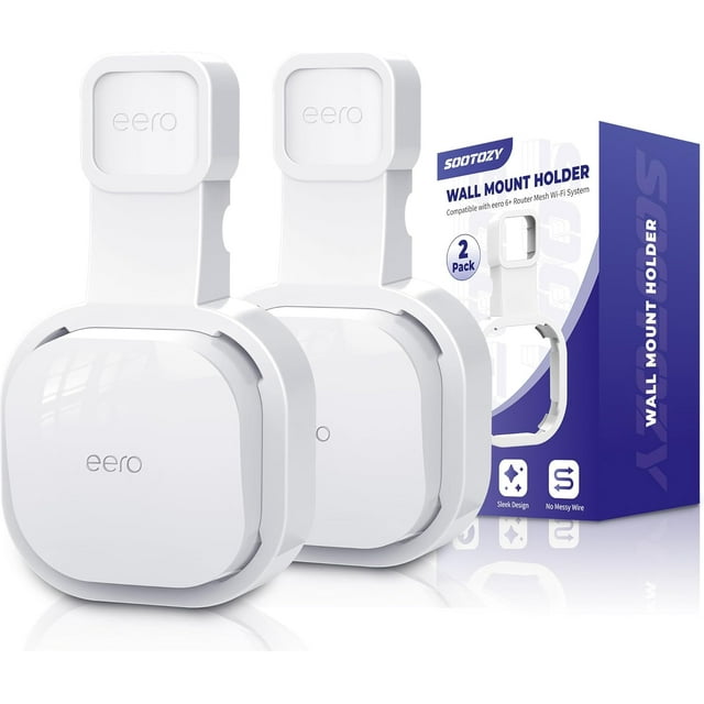 REJODA-Wall Mount Holder for eero 6 and for eero 6+ Router Mesh Wi-Fi System – No Messy Wires, Space-Saving Outlet Wall Mount Holder for eero 6 Plus Extender, Stand Bracket for eero 6+ (White-2pcs)