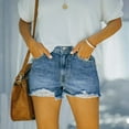 thumbnail image 2 of Women's Light Wash Denim Shorts High-Rise Stretch Jean Shorts with Belt Loops and Front Pockets, Vintage Chic Style,Light Blue L, 2 of 5