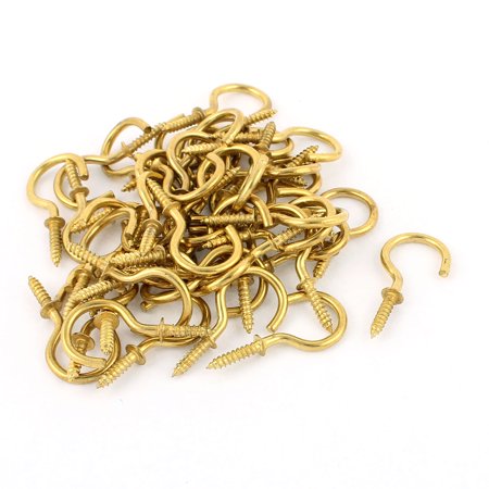 Brass Screw Hooks - Uxcell 50 Pcs 3mm Brass Plated Shouldered Cup Hook Screw In Hat Coat Peg Bolts