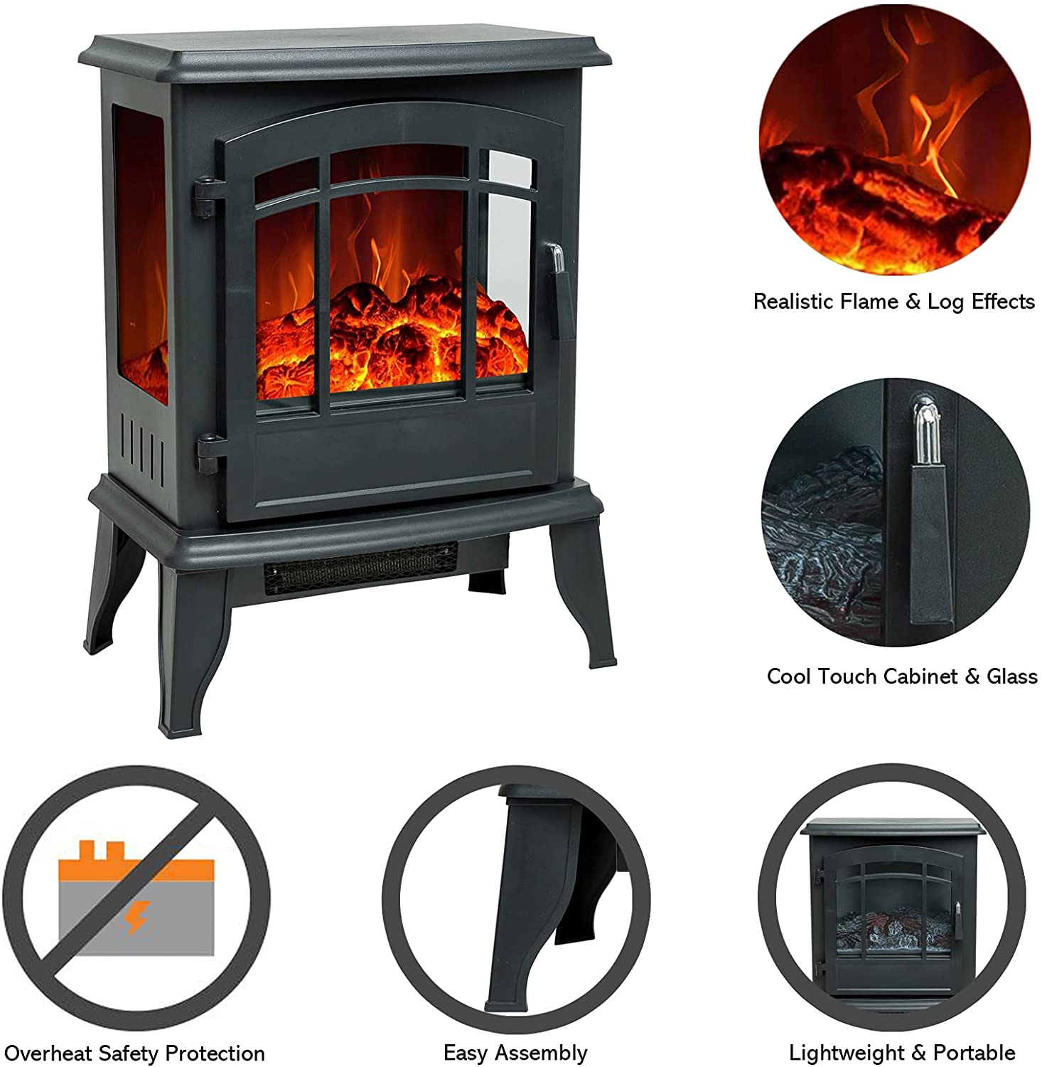 Wood　Flame　inch　Tall　C-Hopetree　Fireplace　Electric　with　Effect,　Portable　Heater　Stove　Freestanding　23