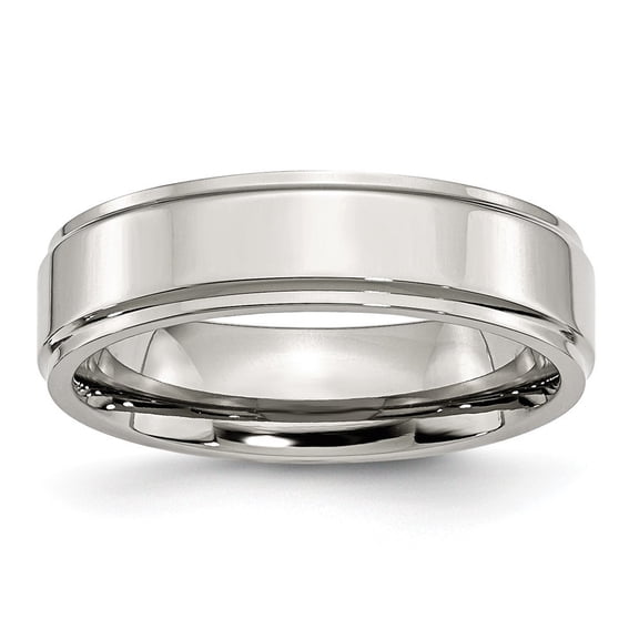 Stainless Steel Ridged Edge 6mm Polished Band Ring - Size 10.5