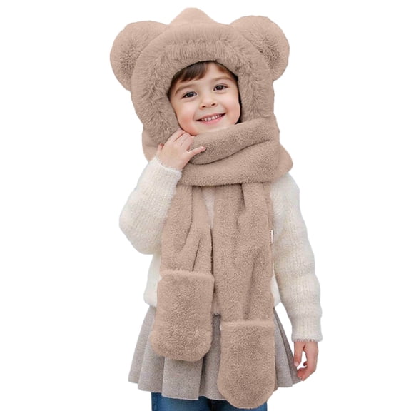 Coffee Kids Chilly Season Hat Scarf And Gloves Combo With Fleece Lining For Added Insulation Crafted From 100% Polyester Fabric Perfect For Youngsters Aged 5-14 Care By Hand Wash In Cold W