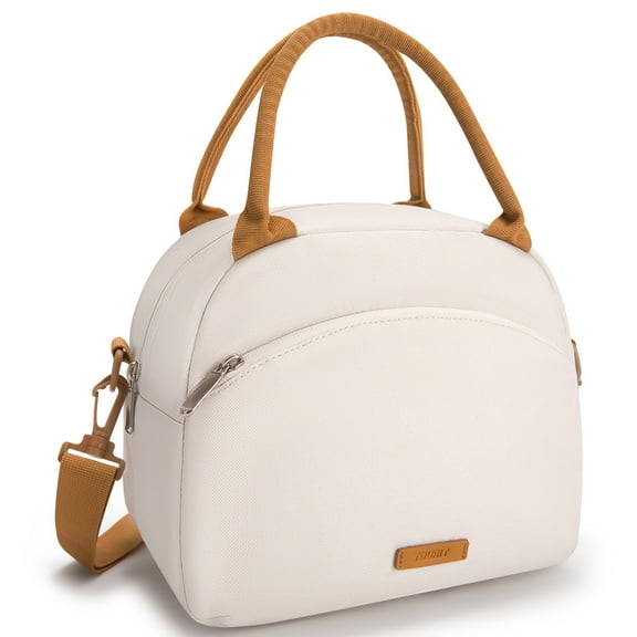 TOURIT Insulated Lunch Box Reusable Lunch Tote Bag, Soft Thermal Cooler Bag Food Container with Adjustable Shoulder Strap for Women Men, Work School Picnic Beach, Cream
