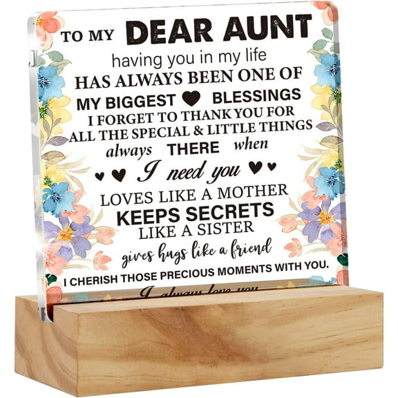 Thoughtful Auntie Gift Aunt Gifts, to My Dear Aunt Thank You Desk Decor Aunty Square Acrylic Desk Plaque Sign With Wood Stand Home Desk Sign Keepsake Present