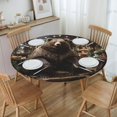thumbnail image 2 of Bear Christmas Tree Country Lodge Vintage Round Fitted Tablecloth 45-50 Inch Washable Elastic Edged Table Cloth for Tabletop Dining Room Indoor Outdoor Dining Decor, Small, Black, 2 of 7