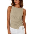 thumbnail image 5 of Miluxas Womens Sleeveless Tank Tops Crewneck Tie Waist Ruched Y2K Style Shirts Casual Fitted Blouse for Daily Summer Beach Vacaction Outfits Khaki, 5 of 8