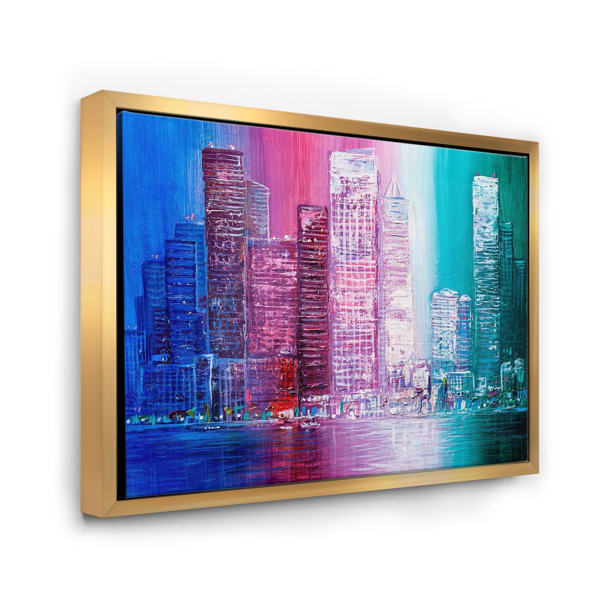 Designart 'Abstract Style Cityscape Panorama Skyscrapers II' Modern Framed Canvas Wall Art Print