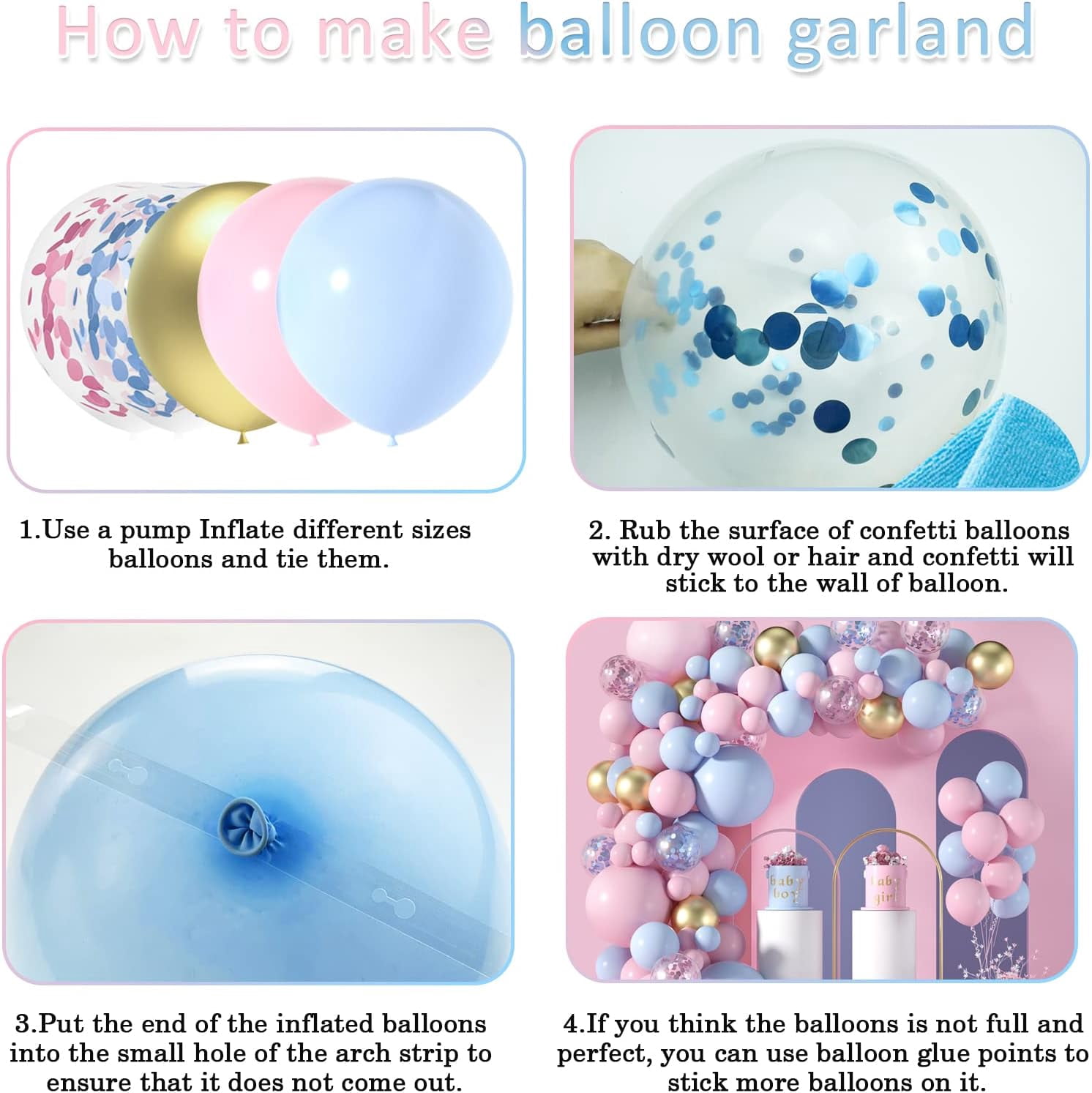 lobida Balloon Garland Arch Kit Gender Reveal Party Decoration, Latex, Pink and Blue