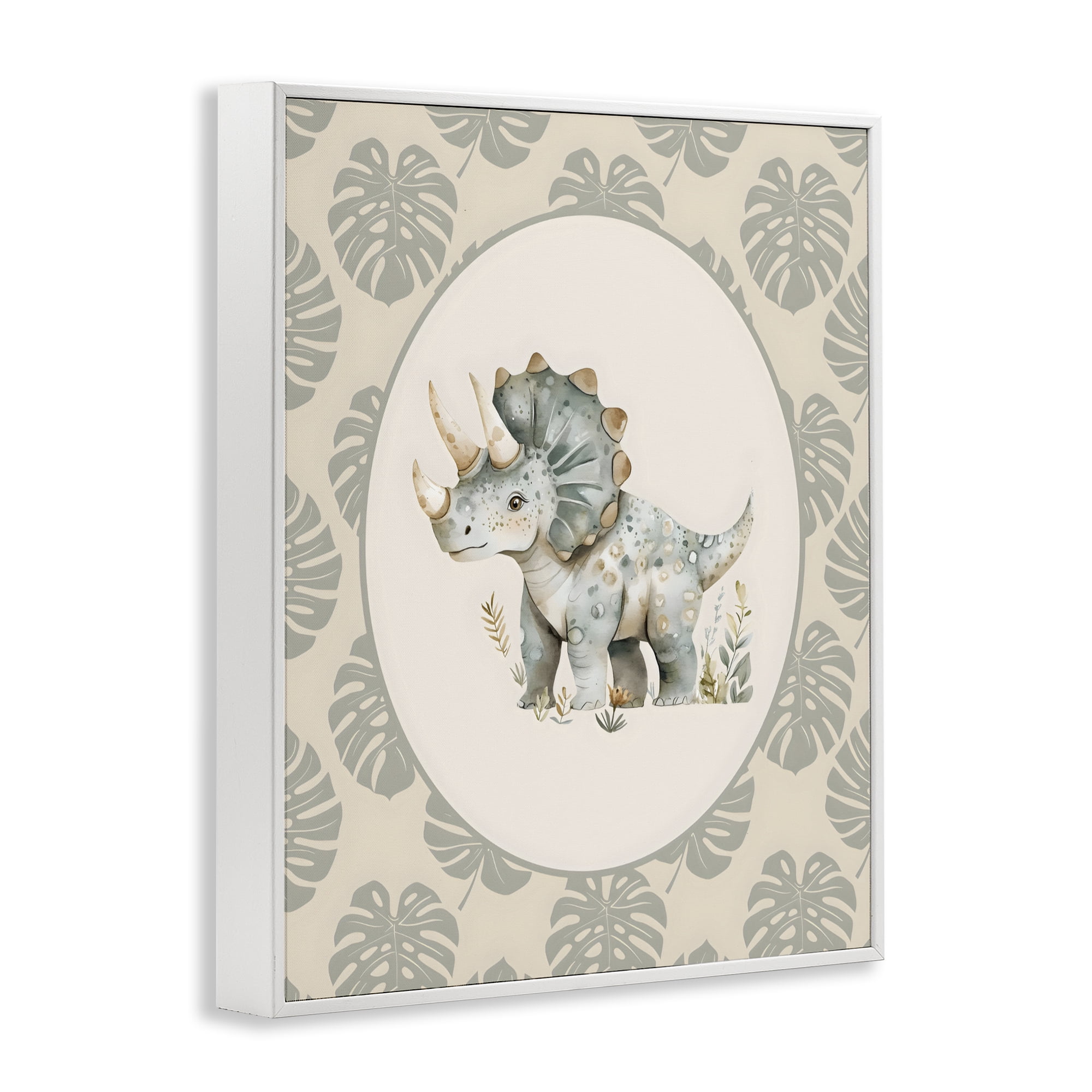 Stupell Industries Watercolor Dinosaur Tropical Border White Framed Giclee Art, design by LSR Design Studio