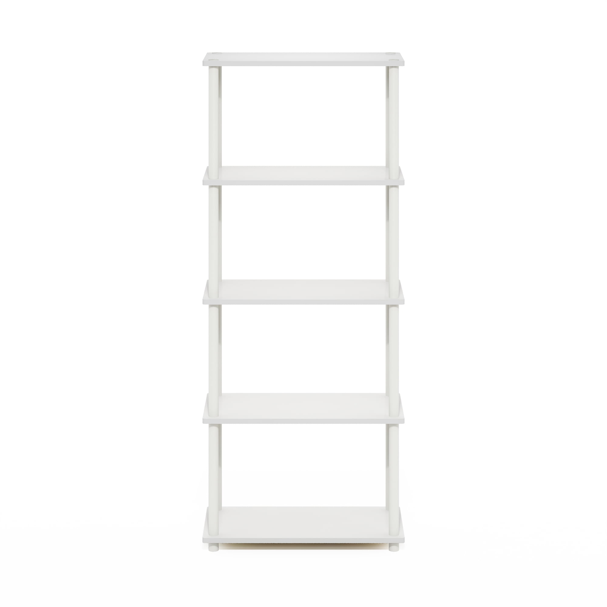 Furinno Rata 5-Tier Industrial Multipurpose Flat Base Shelf Display Rack with Metal Frame, Narrow, Columbia Walnut