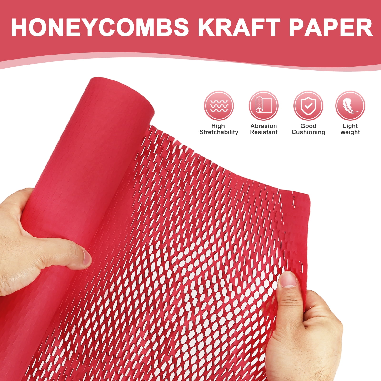 Uxcell Honeycombs Packing Paper Wrap, 12 Inch x 98 ft Wood Pulp Kraft Paper Bubble Pack Wrap Roll for Packing Shipping Moving, Red