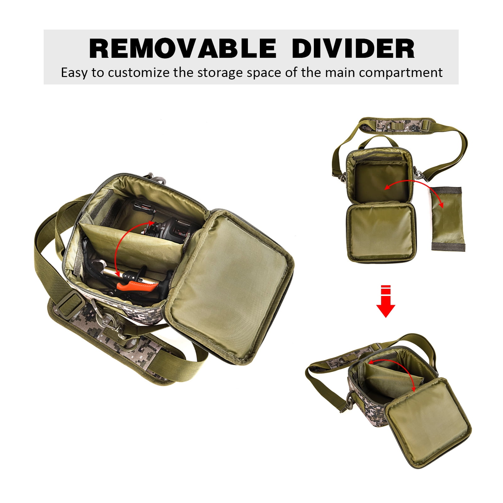 Water-Resistant Fishing Tackle Bag Green Digital Camo Storage Organizer Shoulder Bag Handbag (9.84 inches / 25 cm)
