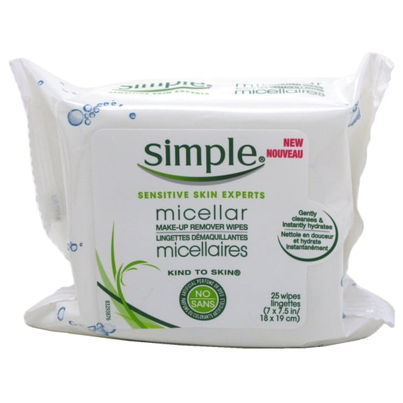 Simple Micellar Makeup Remover Wipes 25 CountPack of 2