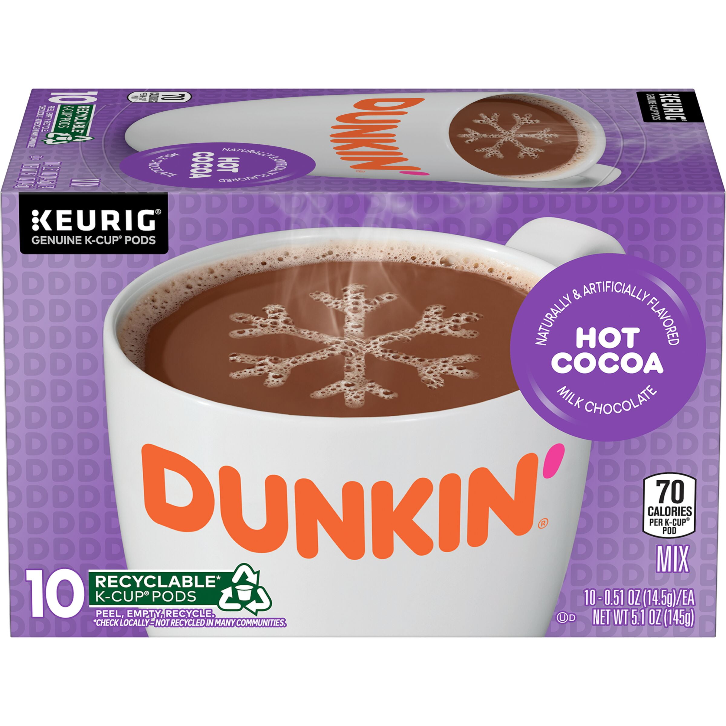 Dunkin Milk Chocolate Hot Cocoa K Cup Pack 60 Keurig Pods Walmart