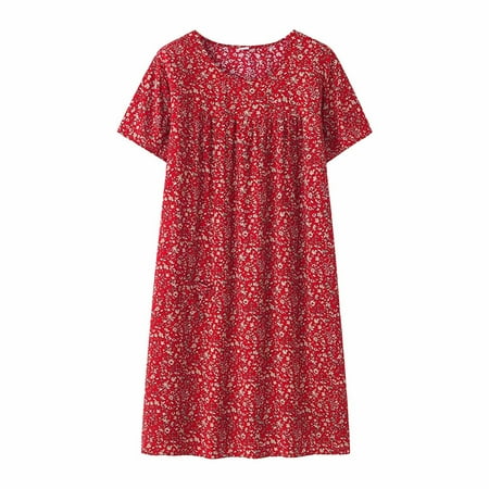 

Pajamas for Women Cotton Silk Short Sleeved Middle Aged Loose Fitting Elderly Red One Size Nightshirts