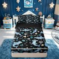 thumbnail image 2 of meiyoeat Cartoon Shark Zipper Full Size Comforter Sets with Fitted Sheet and 2 Pillowcases for Kids Boys, Seaweed Ocean Animals Zipper Bedding Set for Bedroom, Black Blue, Black ReversibleB, 2 of 6