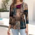 thumbnail image 7 of WTOBBY Women's Retro Style 3/4 Sleeve Round Collar Printed Blouse with Floral Design, Ladies Casual Top for Retro Look, Comfortable T-Shirt for Everyday Fashion,Brown M, 7 of 7