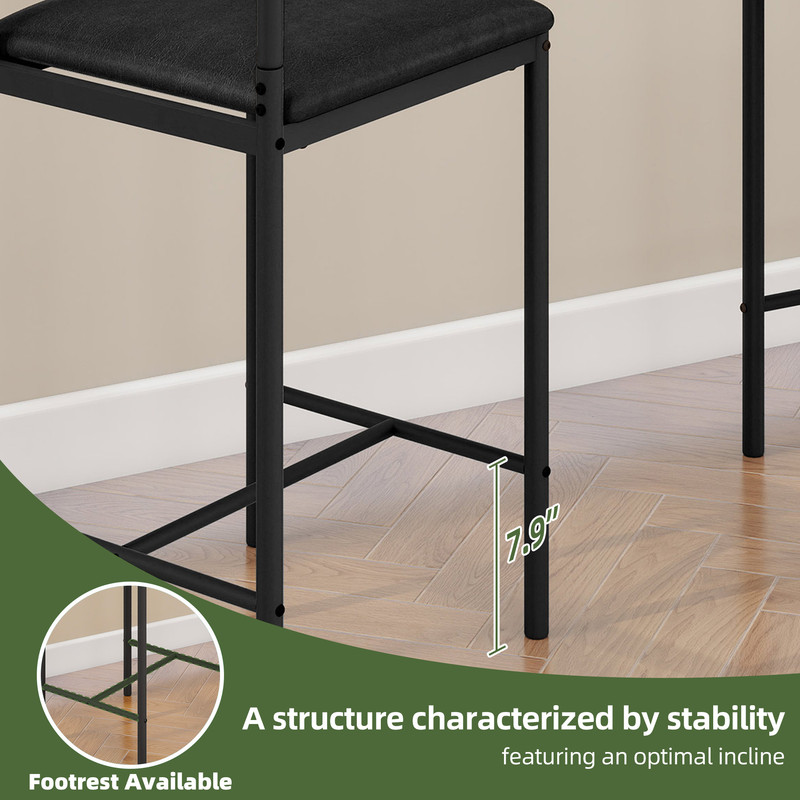 Uforic Bar Stools Set of 2, Counter Height Bar Stools , PU Upholstered Breakfast Bar Stools Kitchen Barstools, Dining Room Chairs Bar Chairs with Back for Kitchen Island, Apartment, Black