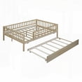 thumbnail image 4 of Full Size Wood Platform Bed with Trundle and Fence Guardrails, Natural (for Bedroom), 4 of 18
