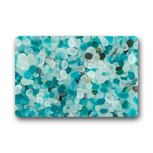 RYLABLUE Beautiful Teal Blue Crystal Pebble Stone Doormat Floor Mats Rugs Outdoors/Indoor Doormat Size 23.6x15.7 inches