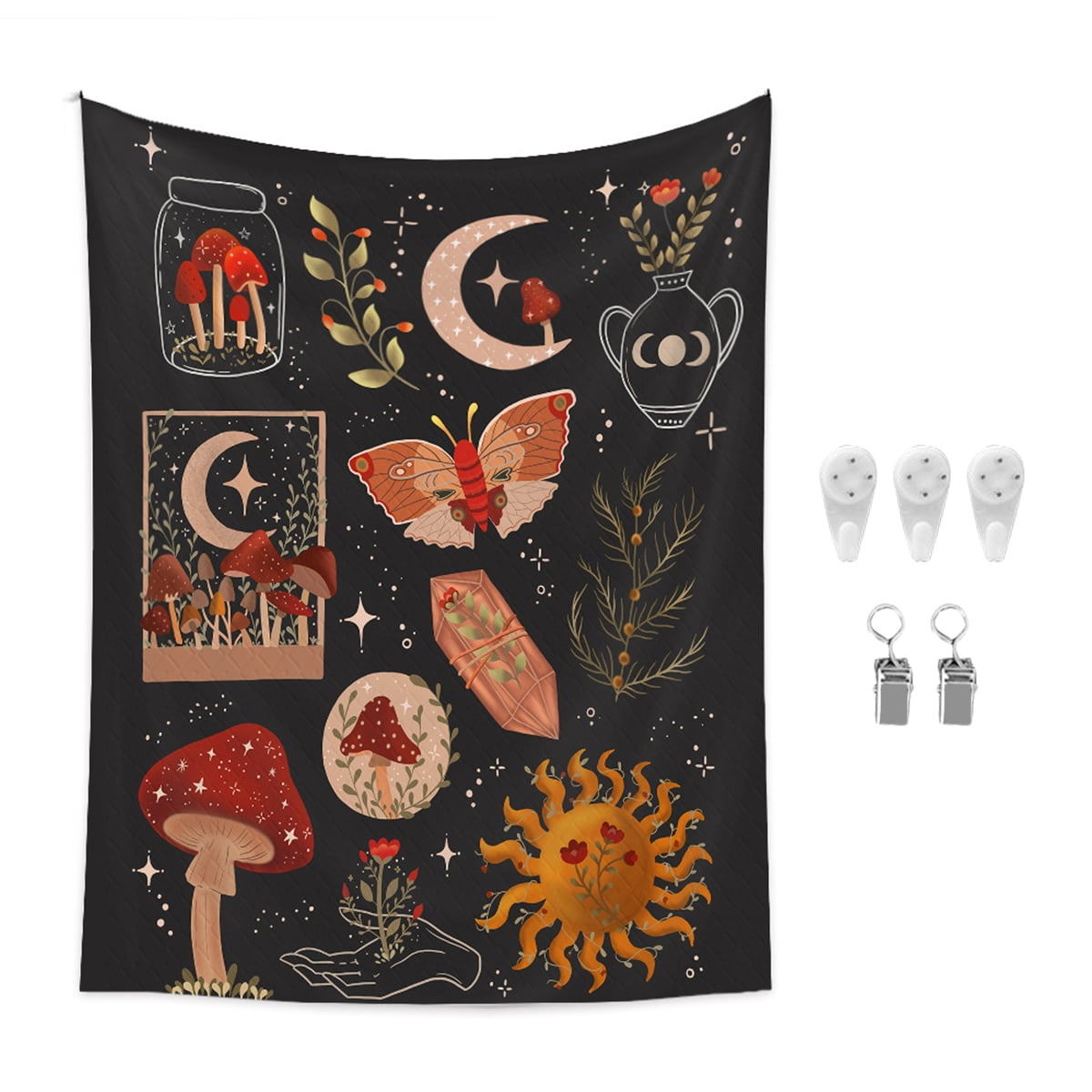HOTBEST Tapestry Botanical Cactus Tapestry Wall Hanging Moon Starry Mushroom Chart Hippie Bohemian Witchcraft Home Decor For Room(73x95cm)
