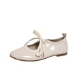 thumbnail image 2 of Miqool Womens Mary Jane Flats Low Heel Round Toe Bowknot Contrast Lace Shallow Mouth One Buckle Casual PU Shoes, 2 of 8