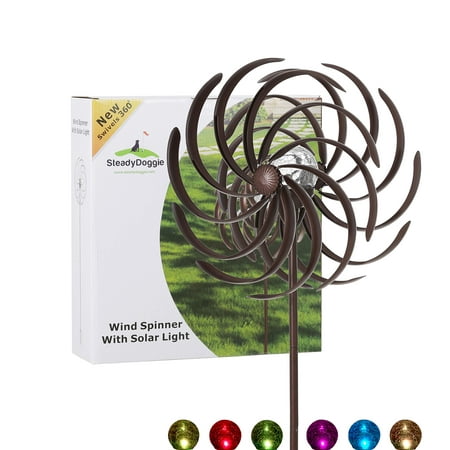 Kinetic Spinners For The Garden Solar Wind Spinner Improved 360 Degrees Swivel Multi-Color LED Lighting Solar Powered Glass Ball Kinetic Lawn & Garden ()
