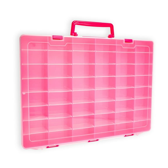 Aisle 3 Essentials Plastic Toy Storage Case for Mini Toys, Collectibles, Small Candy, Shopkins Toys, Hot Wheels Cars, LOL Dolls, Matchbox Cars, Adjustable Compartments, Adult Collectors (Pink)