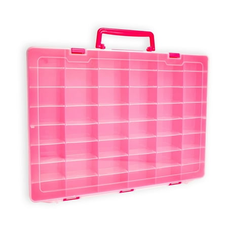 Aisle 3 Essentials Plastic Toy Storage Case for Mini Toys, Collectibles, Small Candy, Shopkins Toys, Hot Wheels Cars, LOL Dolls, Matchbox Cars, Adjustable Compartments, Adult Collectors (Pink)