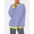 thumbnail image 3 of SUNSIOM Sweat-Shirt Rayé pour Femmes Contraste Couleur Manches Longues Col Rond Pull Décontracté Surdimensionné, 3 of 6