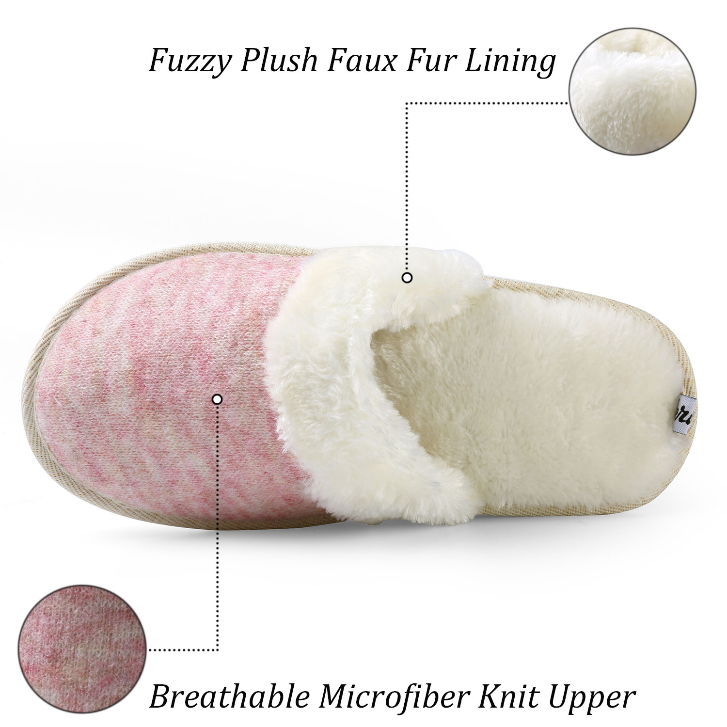 Womens Memory Foam Scuff Slippers Fuzzy House Shoes with Faux Fur Collar Winter Slide Slipper