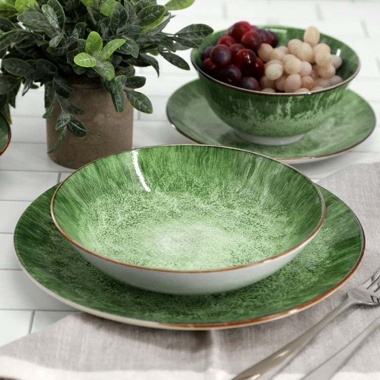 Elama Oceanus 16 Piece Porcelain Double Bowl Dinnerware Set in