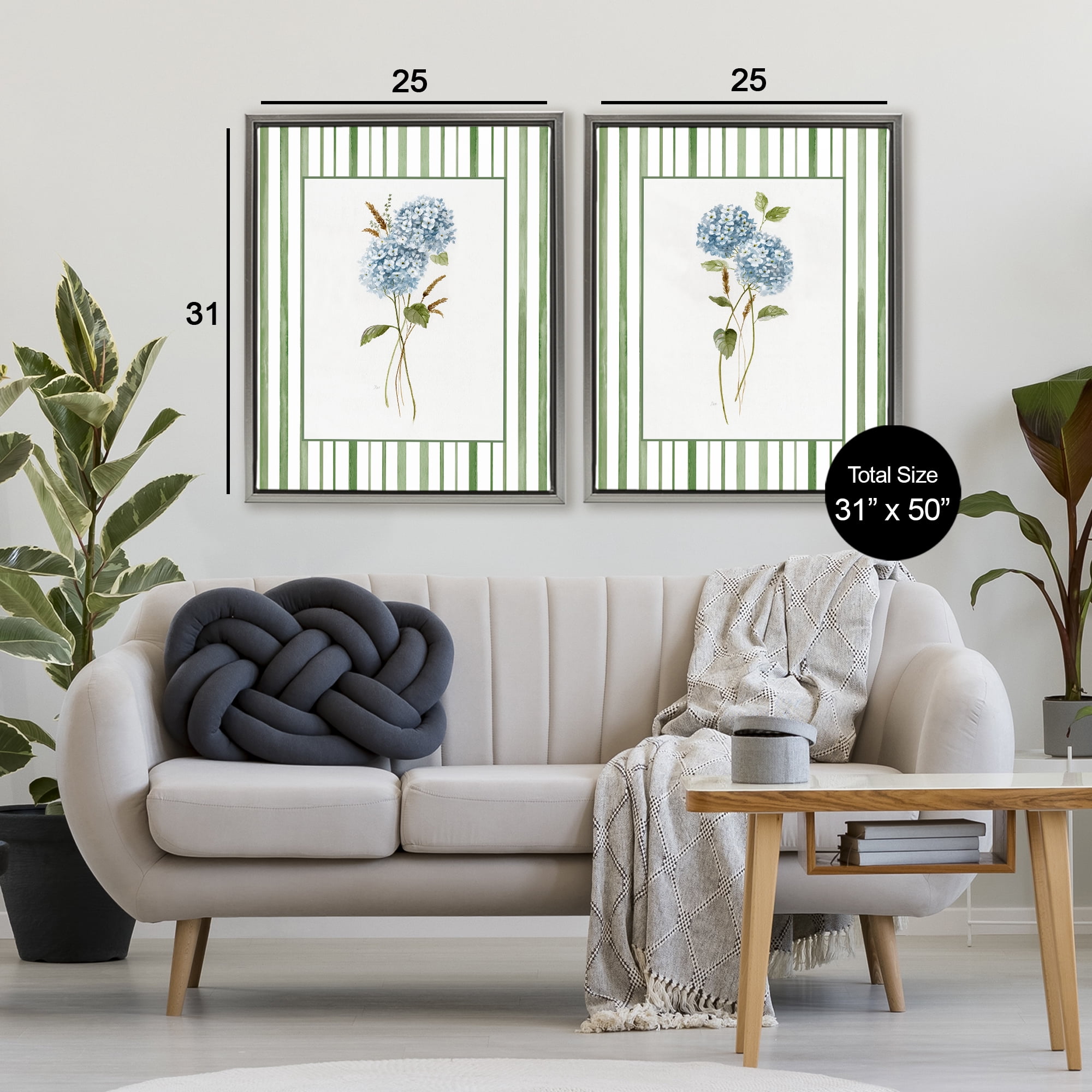 Stupell Industries Wheat & Hydrangea Sprigs 2 Piece Gray Framed Floater Canvas Set, design by Nan