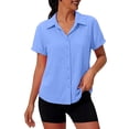 thumbnail image 2 of YVNAURA Women's Plus Size Button Down Roll Up Cuffed Short Sleeve Shirt Casual Collared Blouse Summer Lightweight Breathable Wrinkle Free Tops for Curvy Women Office Daily Wear, Blue,L, 2 of 5