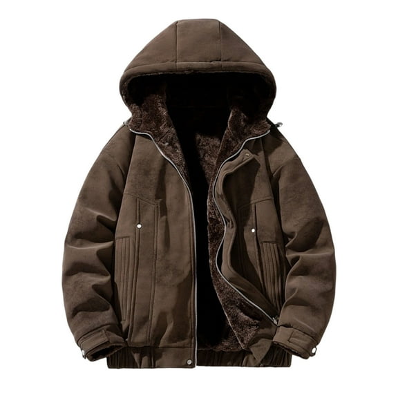 Betivan Men's Clothing Men's Worn Both Sides Warm Thick Solid Color Zipper Pocket Long Sleeved Hooded Casual Jacket Casual Outerwear Warm Jackets Vintage Outdoor Tops