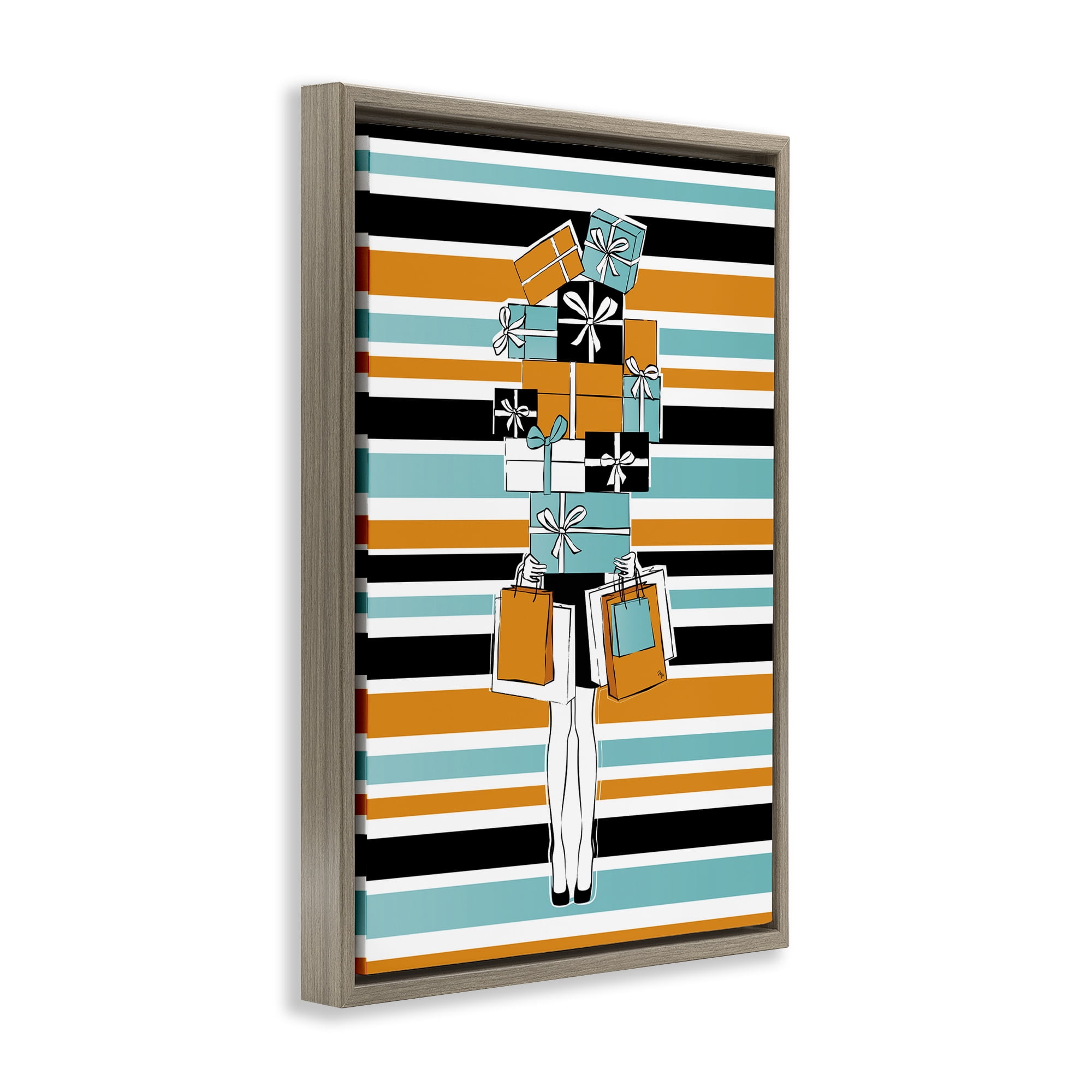 Stupell Industries Stacked Shopping Boxes Beauty & Fashion Painting Brown Floater Framed Art Print Wall Art, 21 x 31