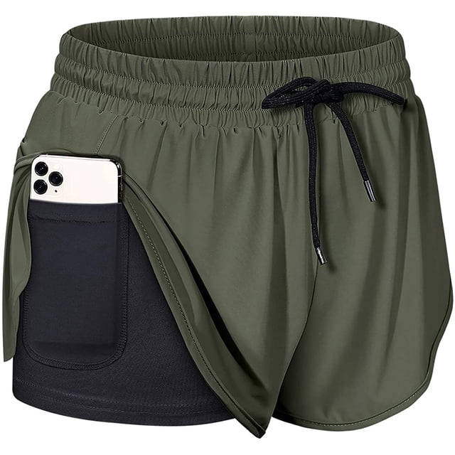 Women's Running Shorts 2-in-1 Double Layer Elastic Waistband Workout