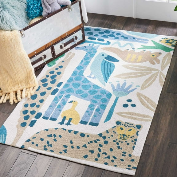 Nourison Bailey Blue 3'6" x 5'6" Area Rug, Kids, Boys, Girls, Animal, Bed Room, Living Room, Easy Cleaning, Non Shedding, (4' x 6')