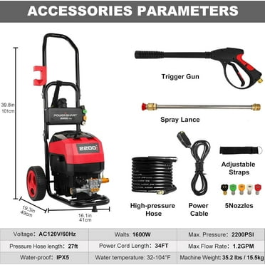 High-Pressure Washer 2200 PSI 1.8 GPM Compact Electric Pressure Cleaner with Foam Spray and Detergent