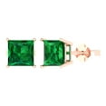 thumbnail image 2 of 3.0 Ct Princess Cut Studs Green Emerald 14K Rose Solid Solid Gold Everyday Dainty Earrings Push Back, 2 of 7