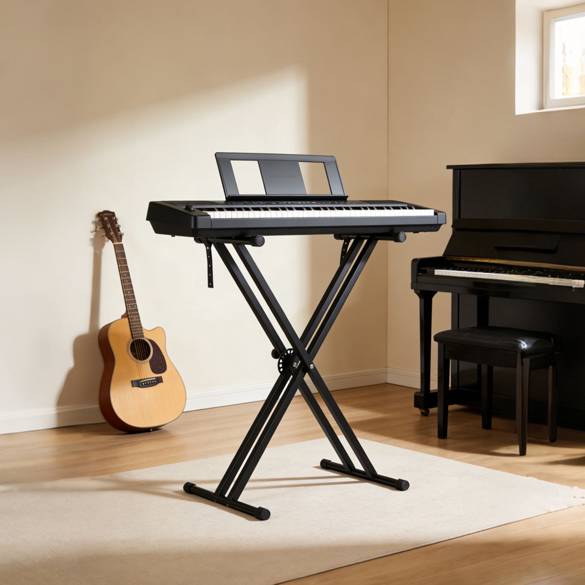 Olakula Heavy-Duty Dual X Keyboard Stand - 7-Step Height, for 57/61/88 Key Piano, DJ, Stage & Studio Use