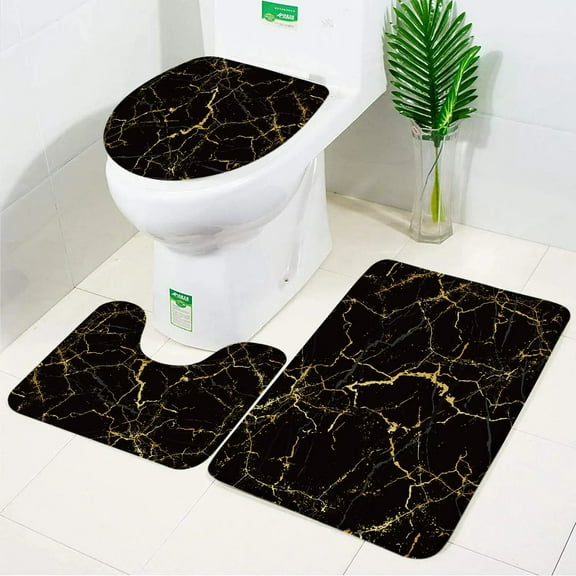Marble Bathroom Rug Set Luxury Grey Gold Textured Purple Flannel Non-Slip Bath Mat Doormat Toilet Cover Toilet Decoration Set