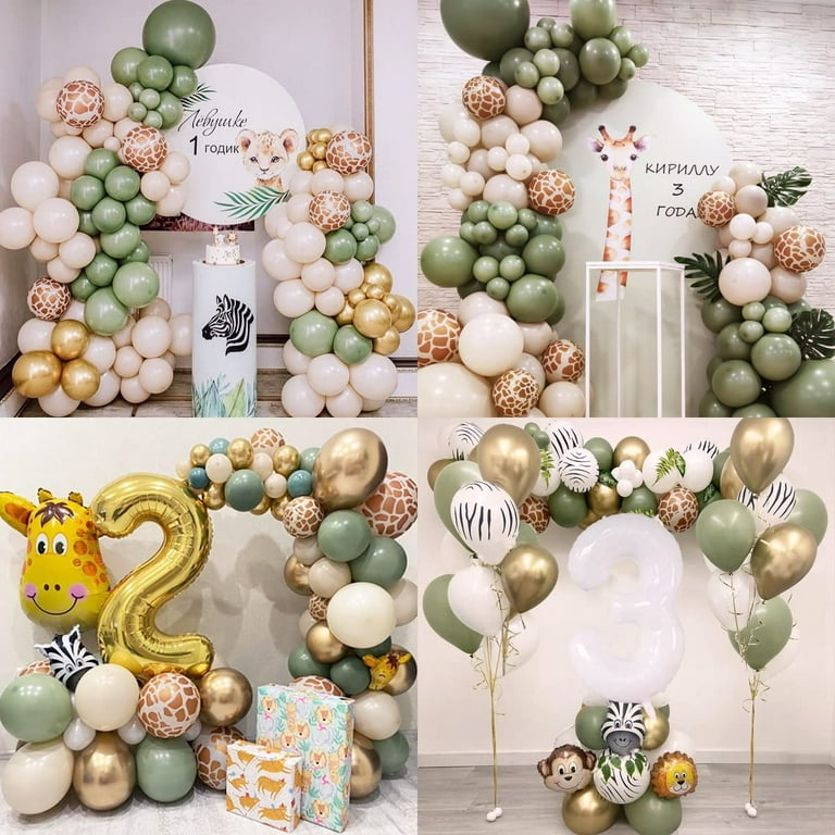 Ayuqi Safari Balloon Arch Kit, Safari Jungle Theme Party Decorations, Jungle Balloon Arch Kit with Giraffe Pattern Balloons, Green Gold Beige Balloon