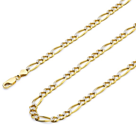Wellingsale 14k Yellow Gold Polished Solid 6mm Figaro 3 1 White Pave Diamond Cut Chain Necklace - 26"