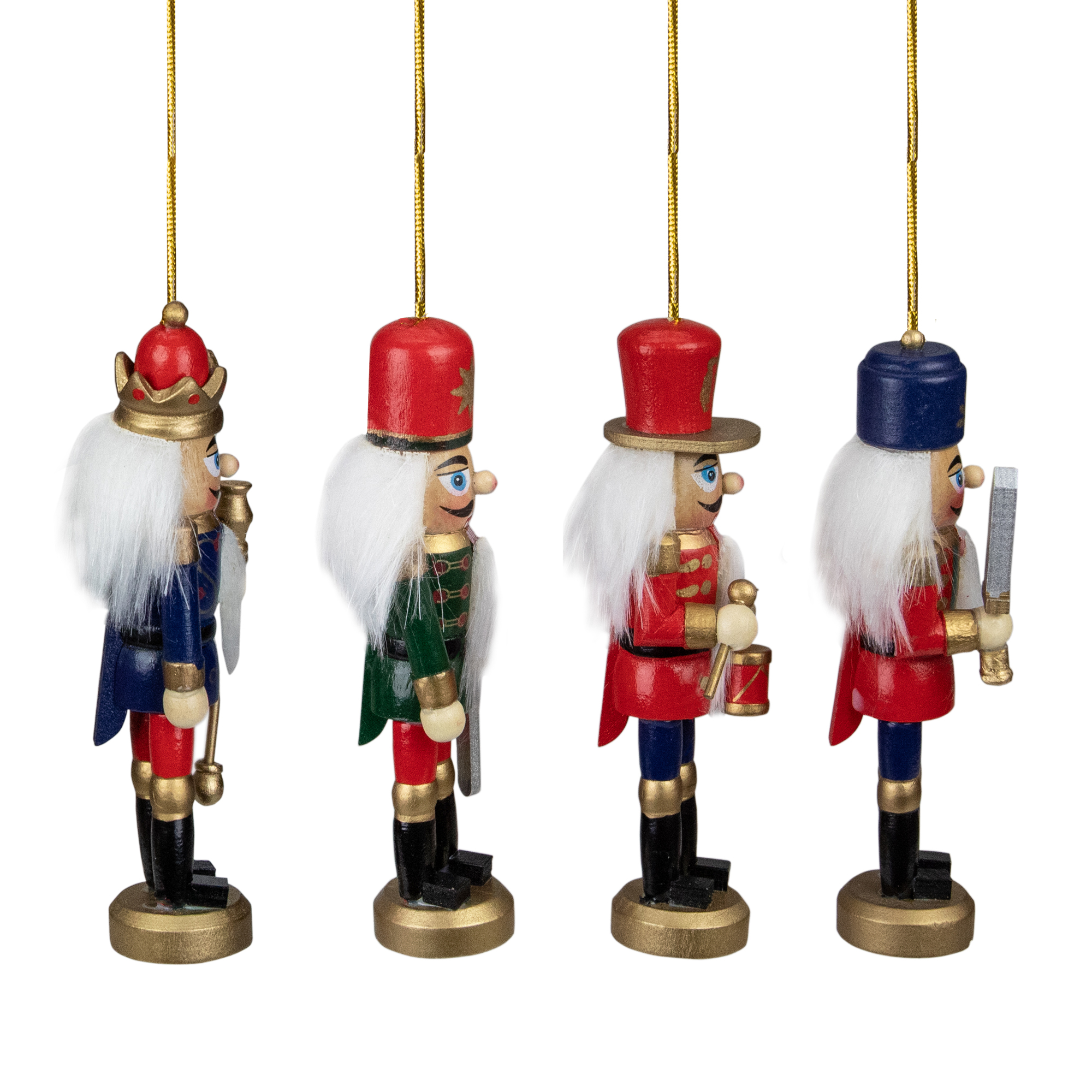 Pack of 4 Red Blue and Green Decorative Wooden Christmas Nutcracker Ornaments 5"