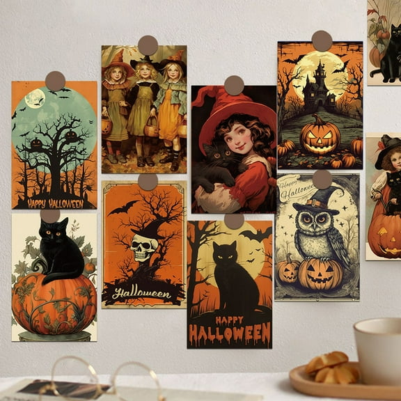 Vintage Halloween Postcards Set of 20 with Stickers – 10 Retro Designs – Double-Sided 6x4 Inch Halloween Greeting Cards for Mailing, Kids, Adults, Invitations & Gift Notes